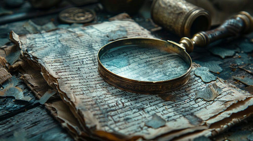 a magnifying glass, revealing secrets of an ancient text.