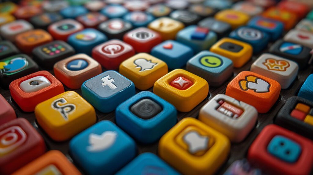 social media icons on a stack of blocks